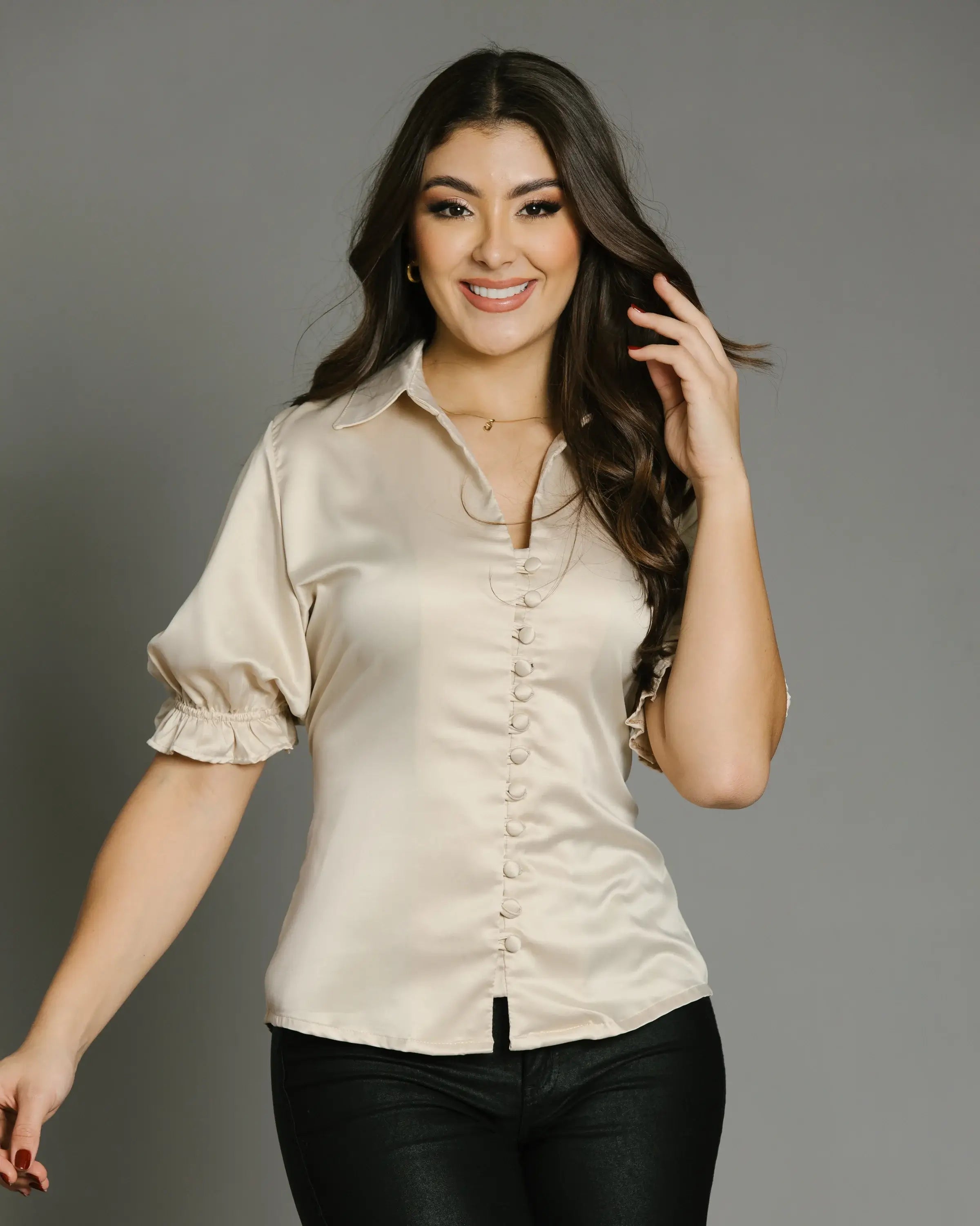 Camisa de manga corta y sin cuello hotsell