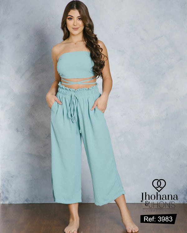 Conjunto con Resorte en Cintura y Blusa Corta Ref 3983