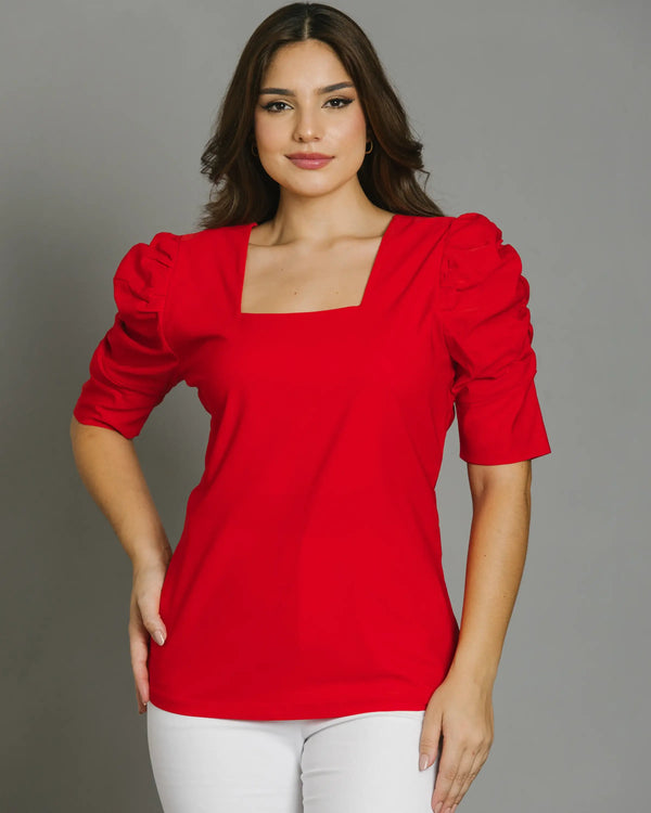Blusa con Cuello Cuadrado y Manga Globo Ref 4005