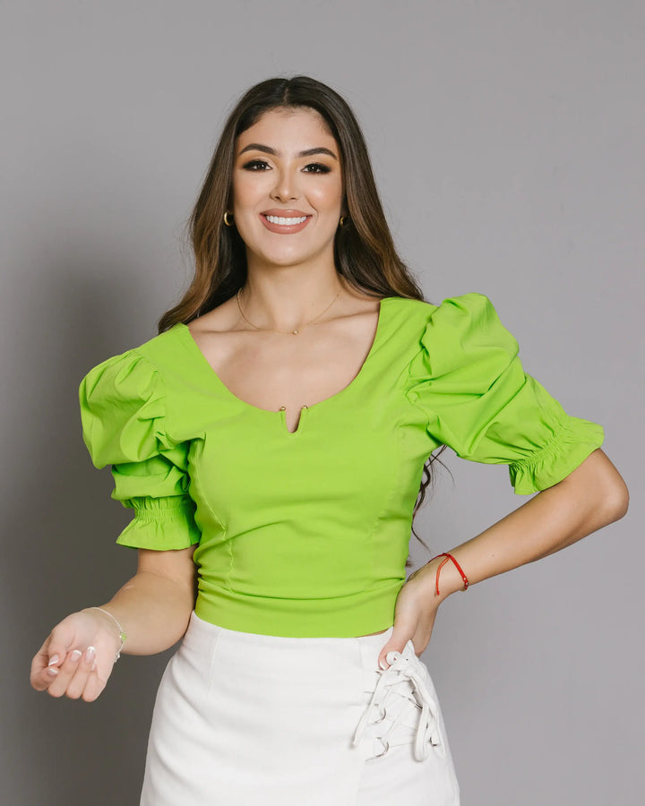 Blusa Corta con Manga Tipo Globo y Resorte en Espalda en Bogota 