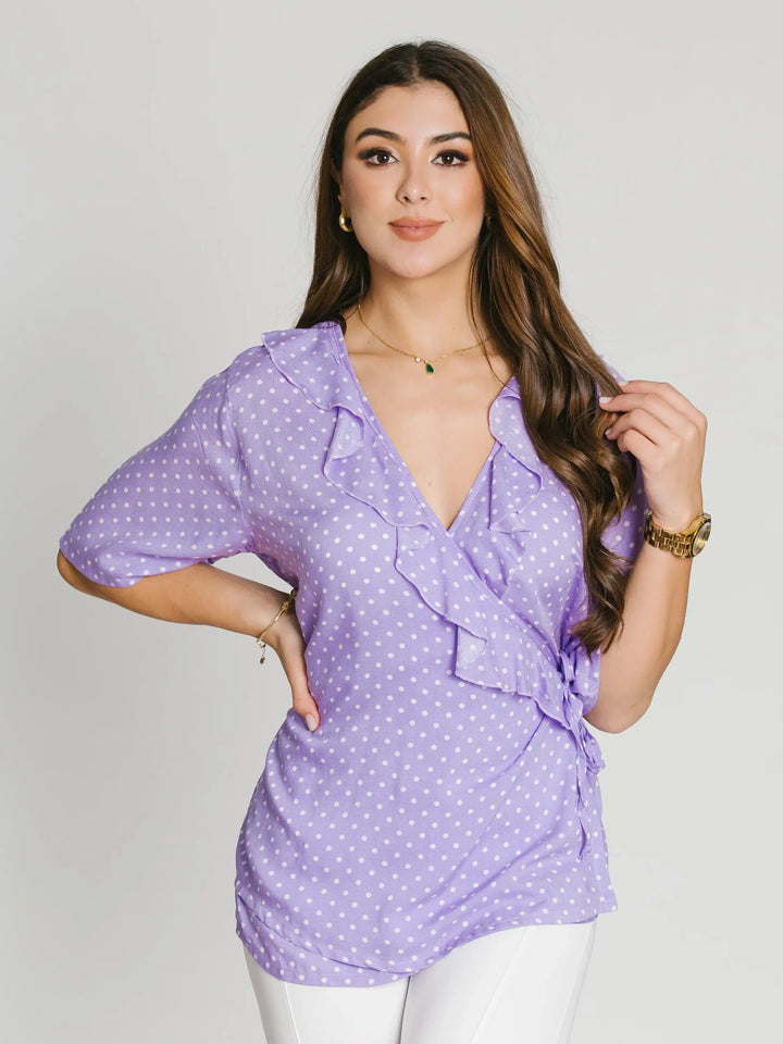 Blusa con Boleros en Escote V y Puntos 