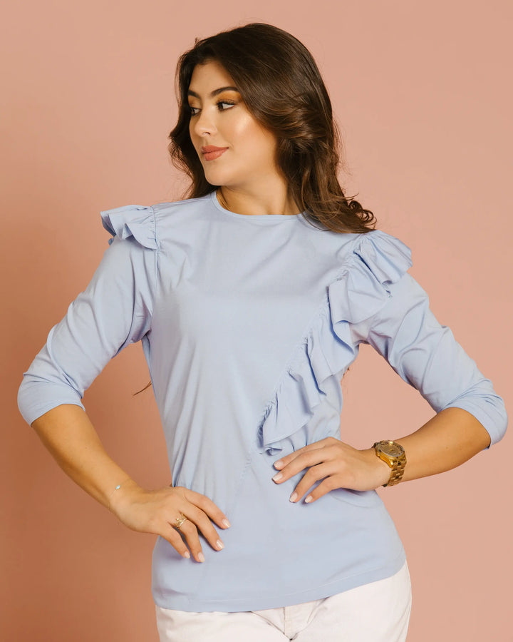 Blusa con Cuello Rendon con Boleros 