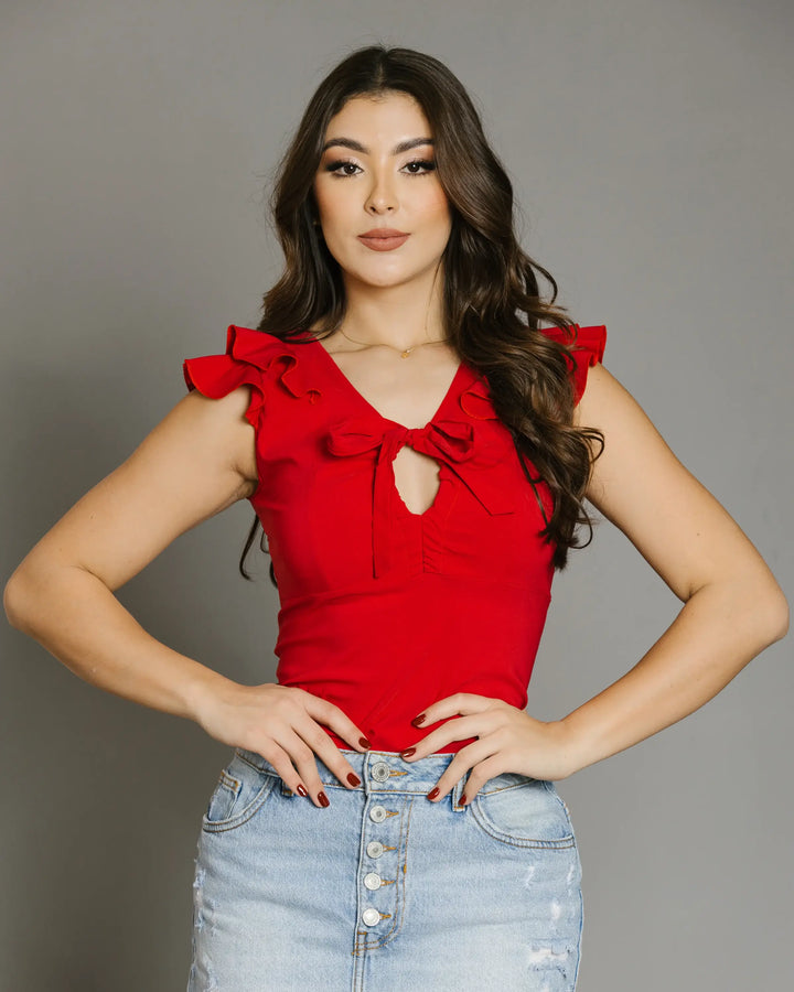 Blusa con Cuello V en Fruncido y Amarre Tendencia 