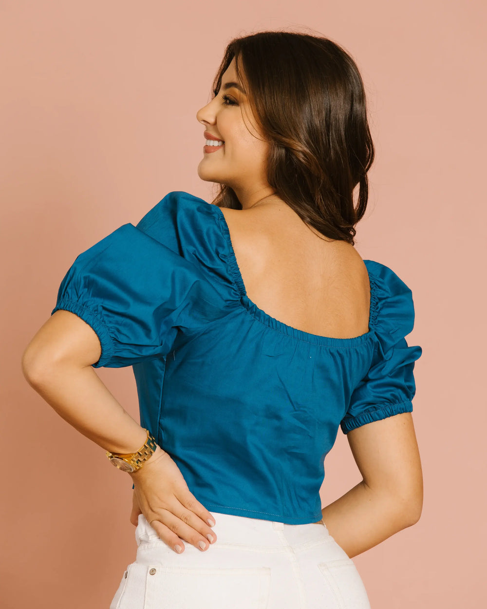 Blusa con Fruncido en Manga Corta y Cierre en Costado Ref 501 Moda Puntual Tienda de Moda Multimarca Colombiana